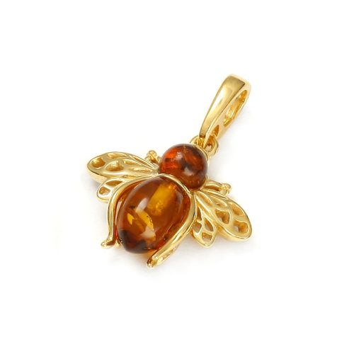 Pozłacany wisiorek z bursztynem - pszczółka