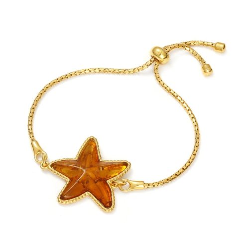 Srebrne bransoletka z bursztynem – rozgwiazda